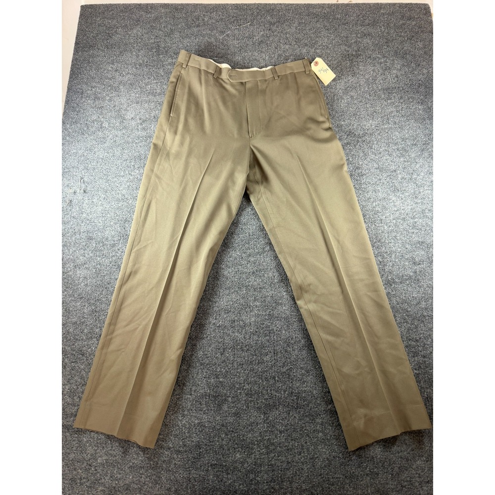 Brooks Brothers Dress Pants Mens 35x34 Beige Wool Flat Front Professional Career